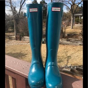 Ocean Blue Hunter Tall Gloss Rainboots